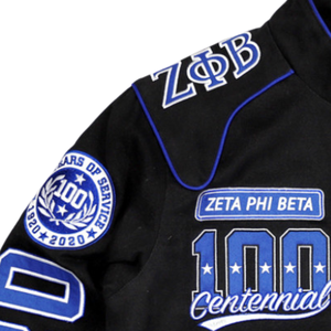 เสื้อแจ็คเก็ต Zeta Phi Beta Centennial Racing สีดำ ZPB ฉลองครบรอบ 100 ปี ปี 1920 2020 แบบกระดุมแป๊กสำหรับสตรี - Product Image 4