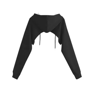 Conjunto de dos piezas para mujer: Sudadera con capucha OEM personalizada, top corto de chándal con media cremallera, chaqueta cortavientos y pantalones para gimnasio. - Product Image 4