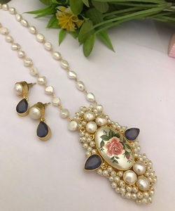 Hermoso Juego de Collar y Aretes de Perlas Redondas Blancas Naturales de Grado AA de la Mejor Calidad, Estilo Antiguo, para Fiestas, para Mujer - Product Image 2