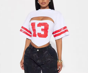 Women's <b>White</b> Cut-Out Football Jersey women's <b>shirt</b> Number 13 and Stripes Short Sleeve O-Neck Top Spring Summer Athleisure Wear - Product Image 4