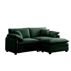 Divano a L a due posti in velluto a coste verde con pouf per piccoli spazi abitativi - Product Image 6