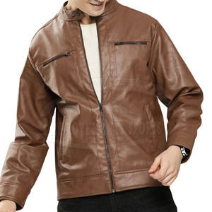 Veste en cuir de peau de vache pour hommes de haute qualité col montant Street Wear veste en cuir saine à bas prix pour le printemps - Product Image 1