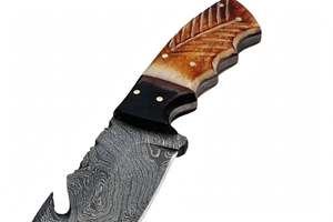 Handcrafted Raindrop Damascus Steel Kitchen Utility Prep <b>Knife</b> Feather <b>Carved</b> Bone Handle Slicer - Product Image 2