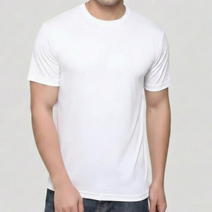T-shirt blanc en coton pour homme, col rond, coupe classique, manches courtes, jersey tricoté, couleur unie, design simple - Product Image 4