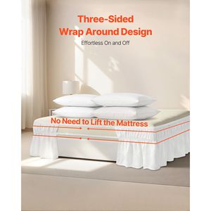 Gonna letto avvolgente bianca Queen Size con balza antipolvere da 15 pollici, facile da montare con cinghie elastiche, regolabile su tre lati, per uso domestico o alberghiero - Product Image 5