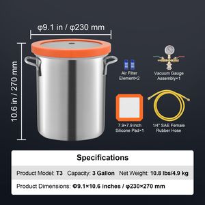 Camera di Degassaggio Sottovuoto Aggiornata da 3 Galloni con Coperchio in Vetro Temperato, Recipiente a Pressione in Acciaio Inossidabile 304 con Stabilizzazione Woo - Product Image 4
