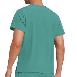 Unisex Medical Woven Scrub Set Short Sleeve V Neck Top <b>Cargo</b> Jogger <b>Pants</b> Elastic Waist Multiple Pockets Healthcare Workwear OEM - Product Image 5