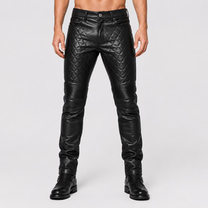 Pantalon de moto en cuir matelassé noir personnalisé pour homme, coupe sportswear, coupe-vent, imperméable, respirant, toutes saisons - Product Image 1