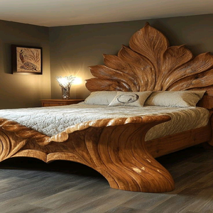 Des vagues fluides organiques et un cadre en bois minimaliste créent une chambre à coucher sereine et moderne. Maintenant disponible à prix de gros. - Product Image 2