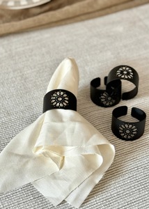 <b>Matte</b> Black Moroccan Geometric Cutout Napkin Rings For Ramadan <b>Table</b> Decor Elegant Black Cuff Napkin Holder - Product Image 6