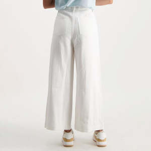 Pantalon en jean de coton taille haute à jambe large, coupe ample, longueur cheville, blanc uni, style décontracté printemps - Product Image 2