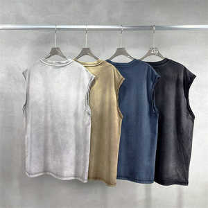 เสื้อยืดครอปแขนกุดทรงโอเวอร์ไซส์ชายรุ่ยคุณภาพสูง สไตล์วินเทจฟอกสีแบบแอซิดวอชสำหรับผู้ชาย - Product Image 3