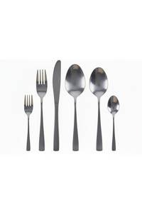 Juego de cubiertos metálicos contemporáneos, elegantes utensilios de acero inoxidable diseñados para una presentación moderna en la mesa de comedor y para el uso diario en la cocina. - Product Image 3