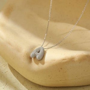 925 Sterling <b>Silver</b> <b>Initial</b> Letter Necklace with Moissanite Diamond <b>Pendant</b> for Women - Product Image 4