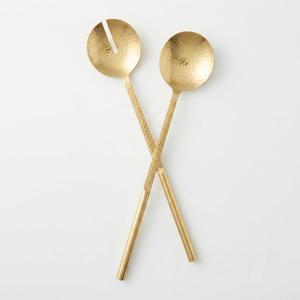 Ensemble d'ustensiles de cuisine pour l'inauguration de la maison : fourchette et cuillère à salade dorées avec poignée en forme de branche pour servir les salades - Product Image 4