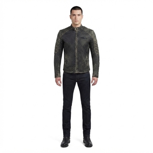 เสื้อแจ็คเก็ตมอเตอร์ไซค์หนังแท้แบบเย็บลายสำหรับทุกเพศ - Product Image 1