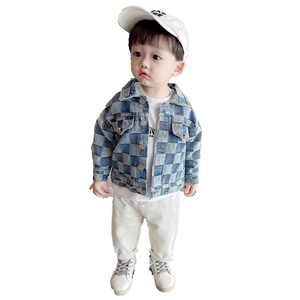 2026 Hot Sale Casual Style Plaid Denim Jeans Jacket for <b>Boys</b> Long Sleeve Kids Loose Coats Parkas Outerwear - Product Image 1
