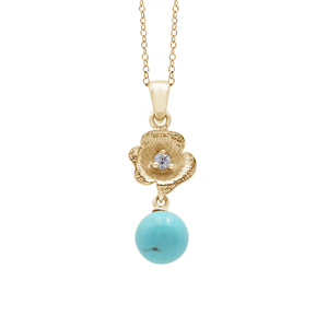 Flower Designer Pendant <b>Necklaces</b> S925 Sterling <b>Silver</b> Turquoise Round Brilliant Cut Diamond Rhodium Plated <b>Chain</b> Everyday Wear - Product Image 6