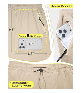 Shorts décontractés amples pour hommes en coton bouclette 5,5 pouces, taille haute élastique, multi-poches, brodés, anti-plis, pour le quotidien et la marche - Product Image 4