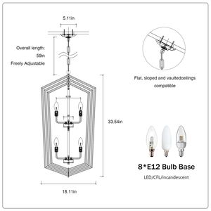 Lampadario a 8 luci a sospensione in stile casale moderno con luce a lanterna nera per ingresso cucina-soffitto appeso in metallo E12 lampadine non - Product Image 5