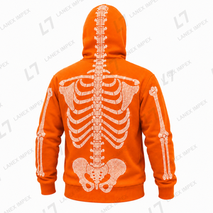 Sudadera con capucha para hombre con diseño de esqueleto naranja y pedrería, con cremallera completa y máscara tipo balaclava, patrón de calavera de cristal, estilo gótico, hip hop, streetwear - Product Image 2
