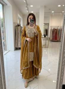 Conjunto Sharara de Diseño Indio-Pakistaní, Tela Chinnon, para Fiestas, Bodas, Uso Casual Tradicional, Estilo Bollywood - Product Image 2