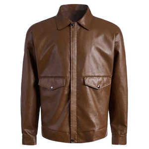 High Quality <b>Men's</b> Windproof Breathable Striped Full Faux Leather Jacket <b>For</b> <b>Men</b> - Product Image 3