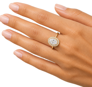 Bague de fiançailles en or massif 14 carats avec halo minimaliste en acier inoxydable, diamant de laboratoire ovale et rond, couleur DEF, clarté VVS-VVS - Product Image 6