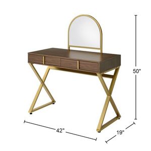 Toeletta in noce e oro con 2 cassetti, specchio e vassoio portagioie per il trucco - Product Image 3