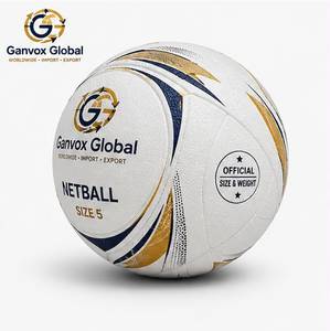 GANVOX GLOBAL <b>Size</b> <b>5</b> <b>Netball</b> White Gold Blue PU Leather Butyl Bladder Lightweight Stitched Basketball Training Match Promotion - Product Image 2