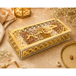 Plateau de service rectangulaire doré simple avec couvercle, design oriental, boîte à fruits secs en métal pour noix, bonbons, présentation décorative de table - Product Image 1
