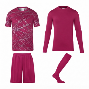 Ensemble de maillots de football unisexe tendance personnalisé fuchsia argenté géométrique pour adulte, avec numéros d'équipe, séchage rapide, en maille polyester, col ras du cou - Product Image 1