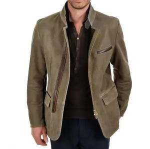 Men's PU Leather Bomber Jacket Stand Collar Zipper Closure Solid Color Windproof Casual <b>Winter</b> <b>Fleece</b> Lining Slim - Product Image 4