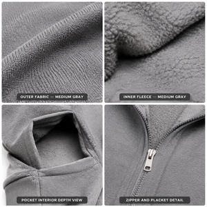 Men's Gray Fleece Tracksuit Full <b>Zip</b> Jacket and Pants Set Casual Solid Color Breathable Regular Fit Autumn Wear - Product Image 6