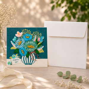 Wholesale Vietnam Quilling Card Elegant Blue Flower Vase Design <b>Handmade</b> 3D Greeting Card Envelope Wedding Luxury Floral <b>Paper</b> - Product Image 4