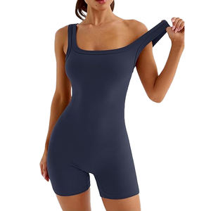 Mono de yoga de soporte para mujer, sin costuras, para gimnasio, con tirantes finos, espalda cruzada, corte alto, de elastano y poliéster, hasta la rodilla - Product Image 2