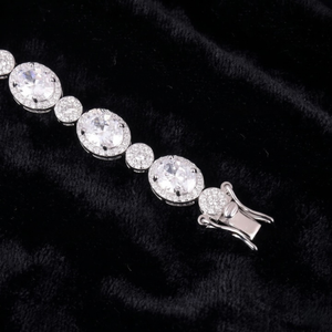 Bracelet tennis classique en argent 925 plaqué rhodium avec moissanite taille ovale sertie griffe, certifié par un tiers, bijoux de mariage pour femme - Product Image 6