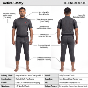 Men's Recycled Merino <b>Wool</b> <b>Base</b> <b>Layer</b> Set-3/4 Tights & Short Sleeve Top Techwear Hunting Underwear - Product Image 5