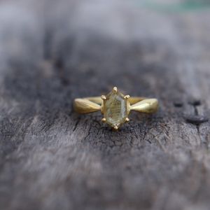 Rutile <b>Quartz</b> <b>Ring</b> Simple Statement Band 925 Sterling Silver 14K Gold Plated Engagement Gift For Women - Product Image 1