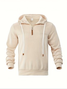 Oversized Men's Hooded Quarter-Zip Sweatshirt Solid Color Cotton French Terry Casual Autumn Wear - Product Image 1