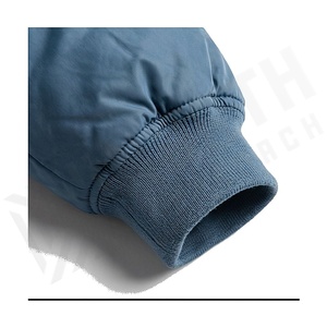 Blue Bomber Jacket Full Sleeve Stand Collar Zipper Closure Polyester Filling Solid Color Winter Wear - Product Image 6
