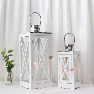 Faroles de Madera Blancos, Faroles Decorativos con Vidrio Transparente, Farol Colgante Rústico para Patio, Jardín, Bodas - Product Image 2