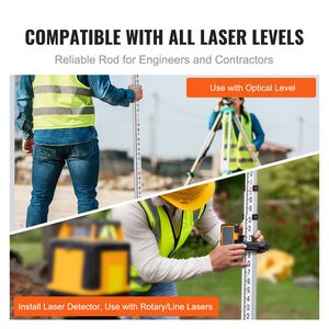 Varilla telescópica de medición de aleación de aluminio de 9 pies/8 secciones, palo de nivelación de doble cara de 1/8 pulgada, instrumentos de medición de nivel de 3 secciones - Product Image 2