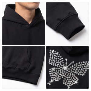 <span class=keywords><strong>Felpa</strong></span> con Cappuccio Oversize Unisex con Stampa di <span class=keywords><strong>Farfalle</strong></span> in Strass sul Retro, Casual in Maglia per l'Autunno e lo Streetwear - Product Image 5