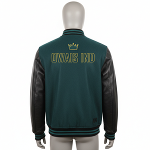 Chaqueta Varsity Teal para Hombre con Mangas de Cuero PU, Bordado Z 88 Night Run Owais, Logotipo Frontal Ind, Estilo Casual de Otoño - Product Image 5