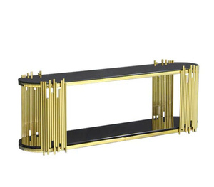 Luxury <b>Marble</b> <b>Top</b> <b>Console</b> <b>Table</b> with Gold Stainless Steel Rod Base and Glass Shelf for Hotel Villa Living Room - Product Image 5