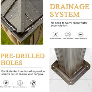 Doppio baldacchino esterno in alluminio Hardtop Gazebo con griglia in acciaio zincato per cortili e cortile ponte include tende e rete - Product Image 4