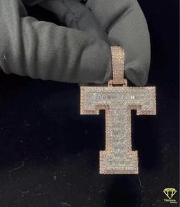 Pendentif personnalisé en forme de lettre « T » serti de diamants de laboratoire, collier hip-hop plaqué or, bijoux - Product Image 2