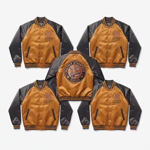 Wholesale B2B Supplier <b>Purple</b> Gold Satin <b>Varsity</b> <b>Jacket</b> Zip Up Custom Embroidered Trefoil Tracery Guild Baseball Coat - Product Image 4