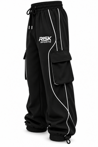<b>Black</b> High Eco-Friendly Polyester Loose Cargo <b>Pants</b> Drawstring Wide Leg Trousers Pockets for <b>Women</b> Autumn Sports Casual Wear - Product Image 3